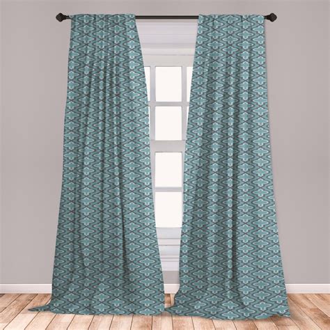 Turquoise Curtains 2 Panels Set Oriental Moroccan Style Shapes Rounds
