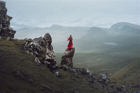 Wallpaper Landscape Rock Nature Mountains Red Dress Women