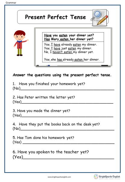 Present Perfect Tense Worksheets With Answers - Worksheets Master