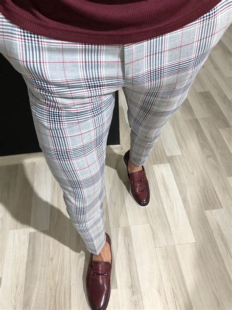 Buy Claret Red Slim Fit Plaid Pants By With Free Shipping