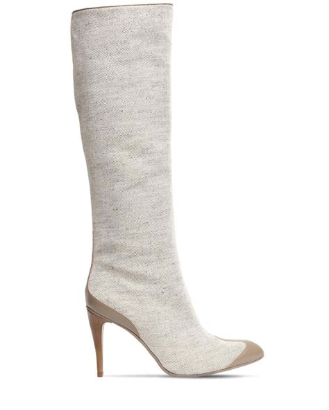 Max Mara 100mm Becky Linen And Leather High Boots Lyst Uk