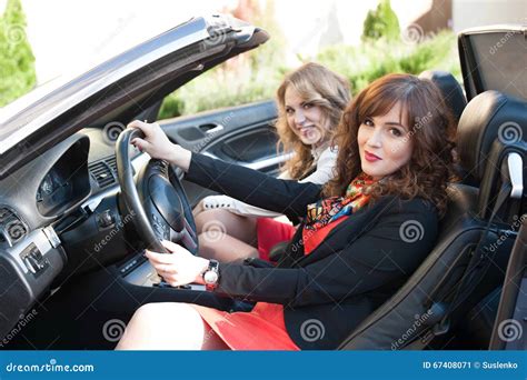 Two Girls Sitting In The Convertible Saloon Stock Image Image Of Blonde Traffic 67408071