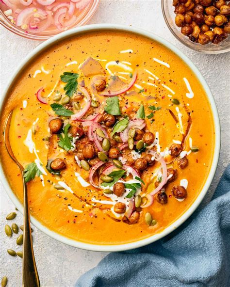 Curried Carrot Soup With Maple Roasted Chickpeas