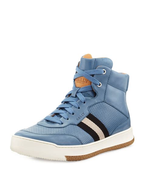 Bally Leather Web Detail High Top Sneaker In Blue For Men Lyst