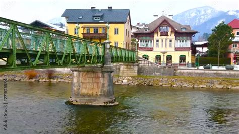 The Taubersteg Pedestrian Bridge Connects The Banks Of Traun River