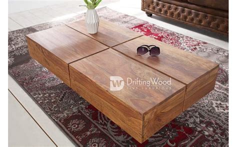 Driftingwood Sheesham Wood Coffee Table For Living Room With 2 Drawer