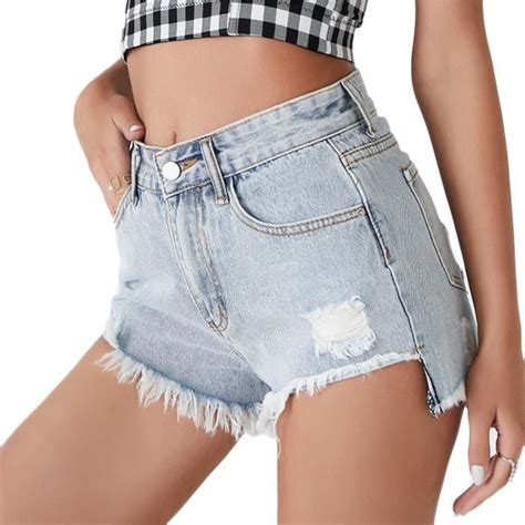 short femme jean taille haute déchiré denim pantalon court bermudas vintage denim short Été