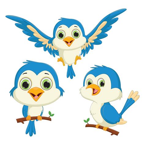 Set Of Cute Blue Bird Cartoon Vector Illustration 9190563 Vector Art