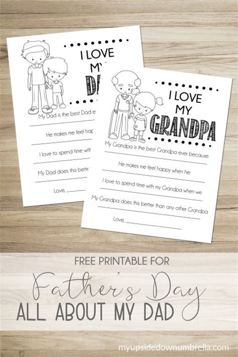 I Love My Dad Fathers Day Printable My Upside Down Umbrella