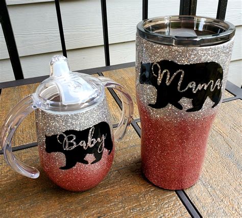 Mama Bear Tumbler And Baby Bear Sippy Cup Rosegold And Silver Girls