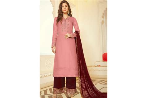 Pink Art Silk Embroidered Palazzo Suit 11006