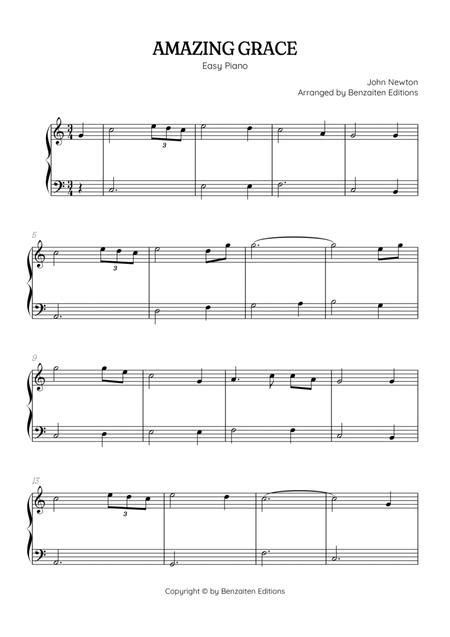 Amazing Grace Easy Piano Music Sheet By John Newton Digital Sheet