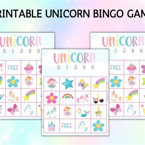 Unicorn Bingo Unicorn Birthday Party Game Unicorn Activity Etsy