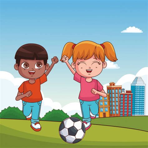 Imágenes Amigos Jugando Futbol Animados Amigos Jugando Al Fútbol En El Parque — Vector De