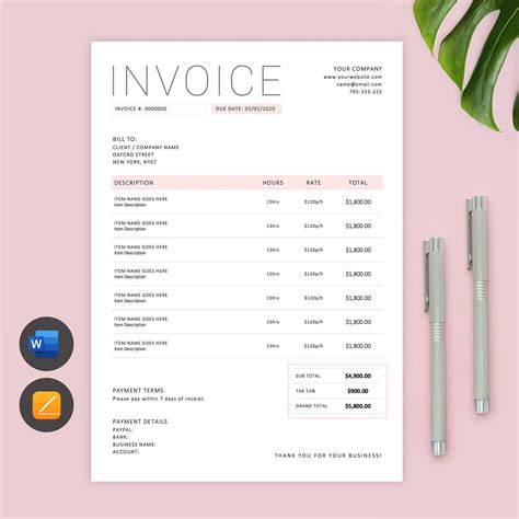 Invoice Template Word Editable Invoice Apple Pages Custom Etsy