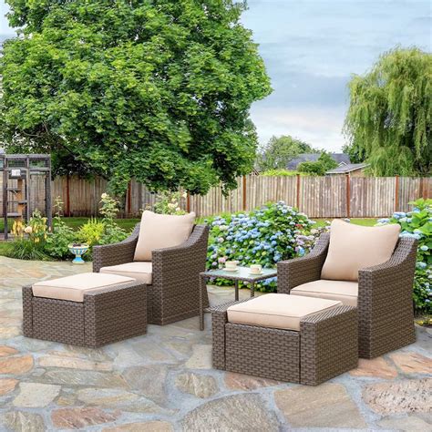 5 Piece Outdoor Patio Furniture Sets With Ottomans All Weather Pe