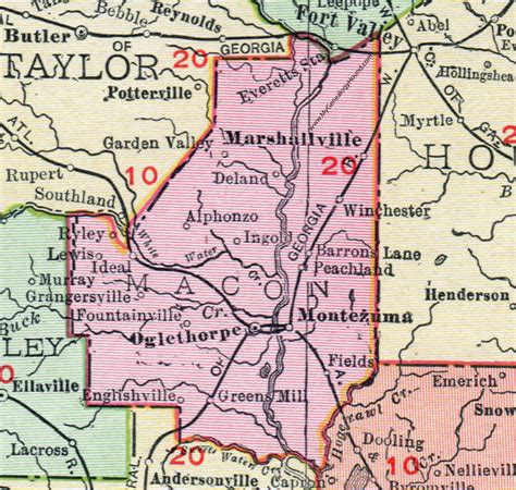 Macon County Georgia 1911 Map Oglethorpe Montezuma Marshallville