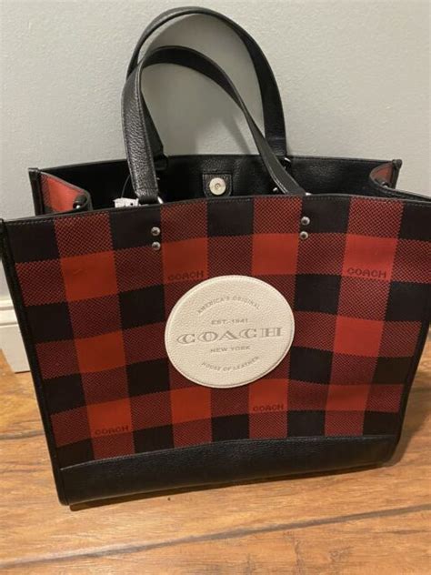 Coach Dempsey Tote 40 Buffalo Plaid Print Logo Patch X Large Travel Bag