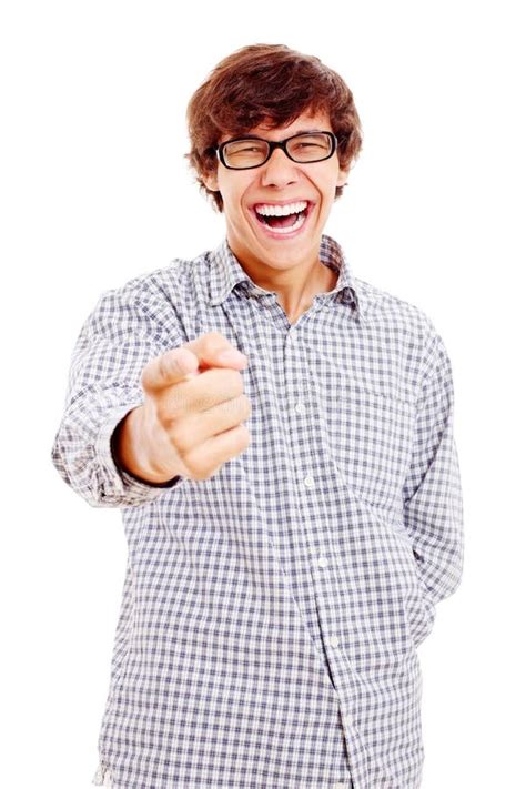 Guy Pointing Out And Laughing Stock Image Image Of Background Male