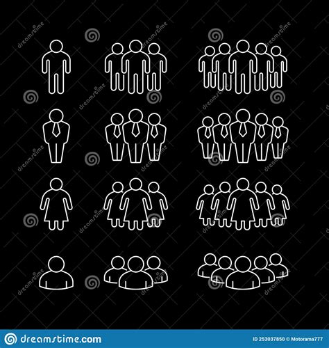 Set Line Outline Icons Of People Group Stock Vector Illustration Of Male Crowd 253037850