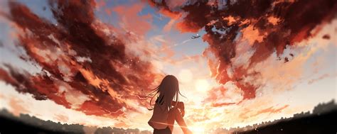 2560x1024 Anime Girl Watching Sunset 4k 2560x1024 Resolution Hd 4k