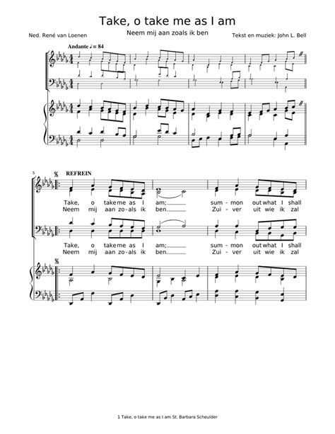 Take O Take Me As I Ampartituur Sheet Music For Piano Vocals