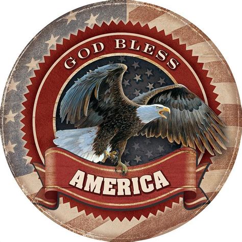 God Bless America Bald Eagle 21 Round Wood Sign