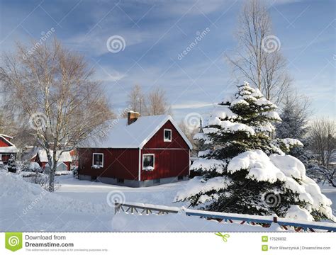 Red Swedish House In Winter Colors Stock Photography Image 17526832