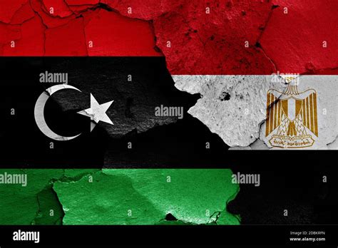 Flags Of Libya And Egypt Painted On Cracked Wall Stock Photo Alamy