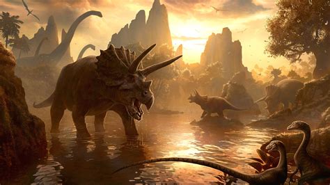 Sunset Artistic Dinosaurs Realistic Raptors Triceratops