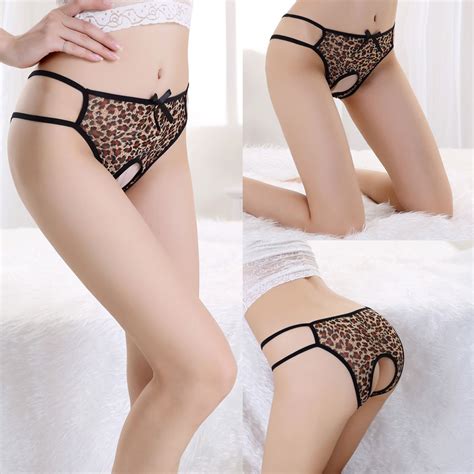 New Women Leopard Print Sexy Camouflage Crotchless Panties Knickers Lingerie