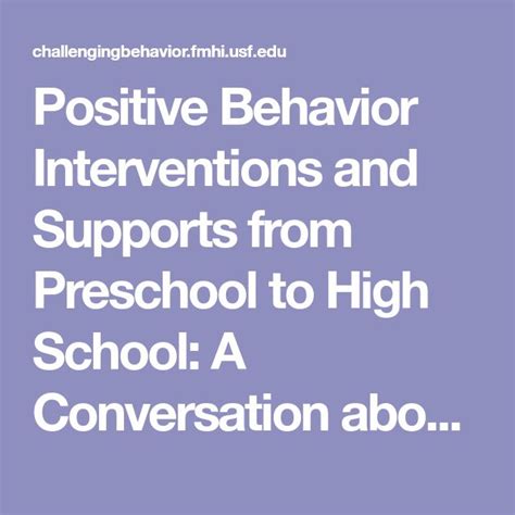 Positive Behavior Interventions And Supports From Preschool To High