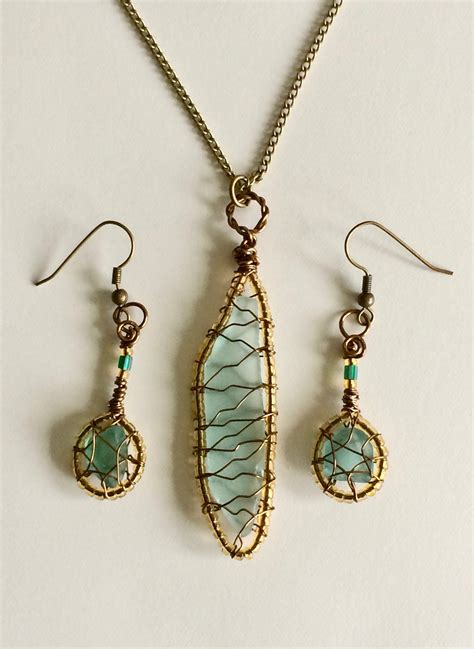 Authentic Sea Glass Jewelry Set Wirewrapped Seaglass Gorgeous Etsy Sea Glass Jewelry Set