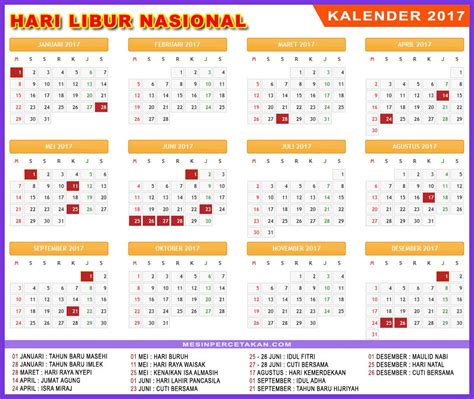 Kalender Indonesia 2017 Lengkap Tanggal Merah Libur Nasional