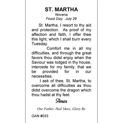 St Martha Prayer Card Inspired Prayer Cards