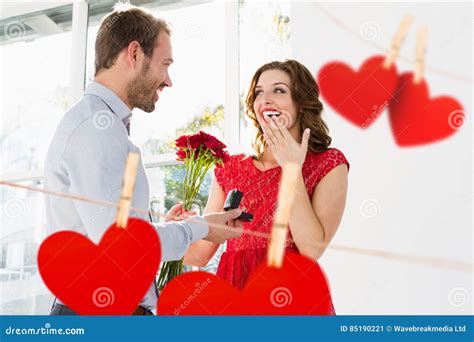 Man Proposing Woman On Valentine Day Stock Image Image Of Blank