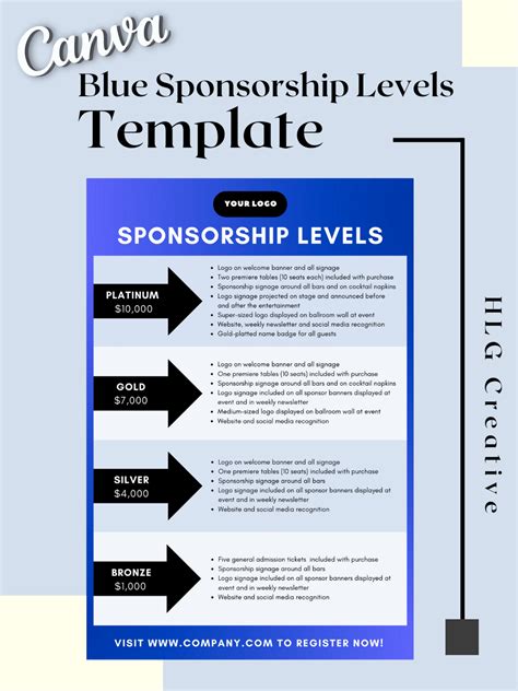Sponsorship Levels Template, Canva Template, Editable Sponsor
