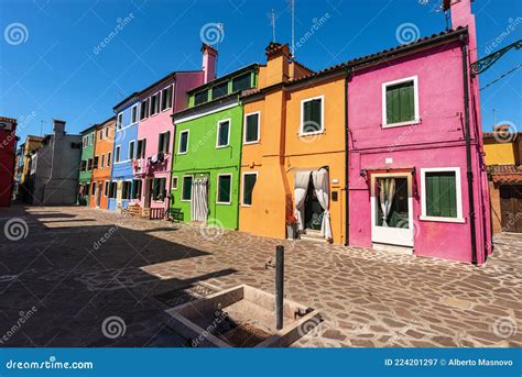 Beautiful Multi Colored Houses In Burano Island Venice Lagoon Veneto