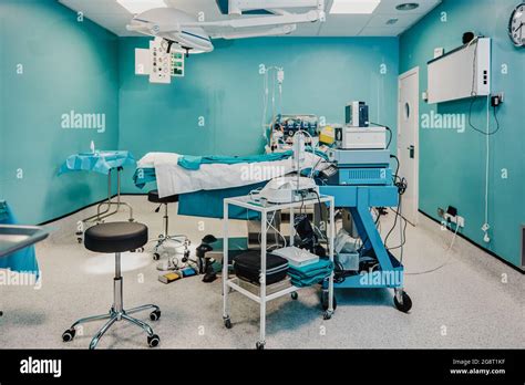 Surgical Equipment Inside Operating Room At Modern Hospital Stock Photo