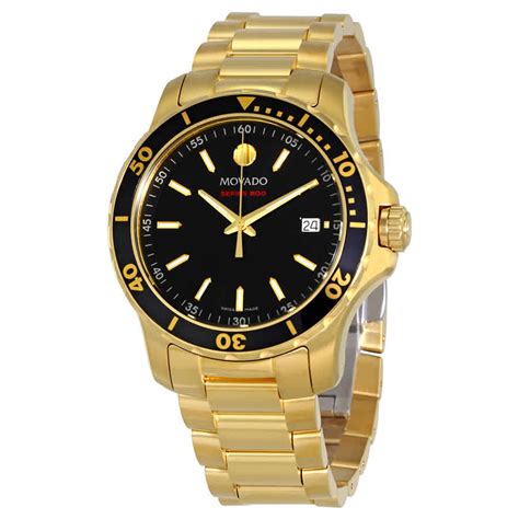 Movado Movado Series 800 Black Dial Yellow Gold Pvd Mens Watch