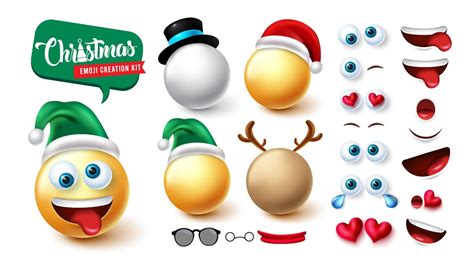 Christmas Emoji Creator Vector Set Emojis Xmas 3d Characters Kit Of