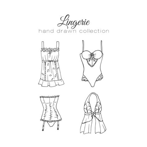 Lingerie Set Vector Underwear Design Outline Hand Drawn Illustration Bras And Panties Doodle