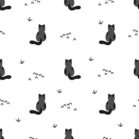 Premium Vector Kawaii Cute Grey Cat Seamless Pattern Cartoon Animal