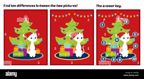 Spot The Difference Game With The Answer Key Vector Colorful Stock