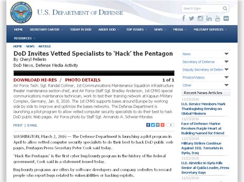 Dod Invites Vetted Specialists To ‘hack The Pentagon Us Department