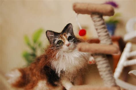 Rirines Miniatures Ginger Felted Calico Cat Portrait Of Bella 112