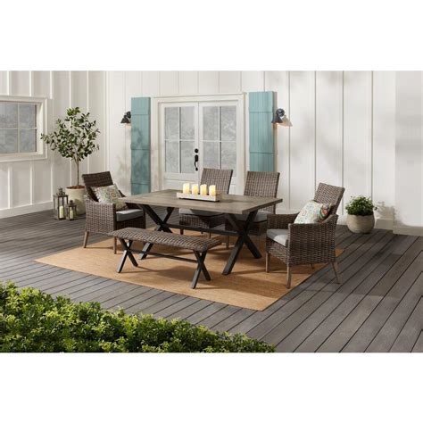 Super patio 6 piece patio furniture, all weather pe espresso brown wicker outdoor funiture with glass coffee table, steel frame, beige cushions. Hampton Bay Rock Cliff 6-Piece Brown Wicker Outdoor Patio ...