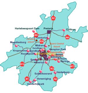 Gauteng a partir de mapcarta, o mapa aberto. Gauteng Province places