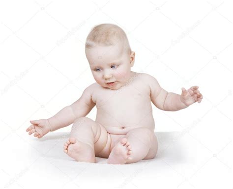 Sitting Naked Baby Stock Photo Purple Queue