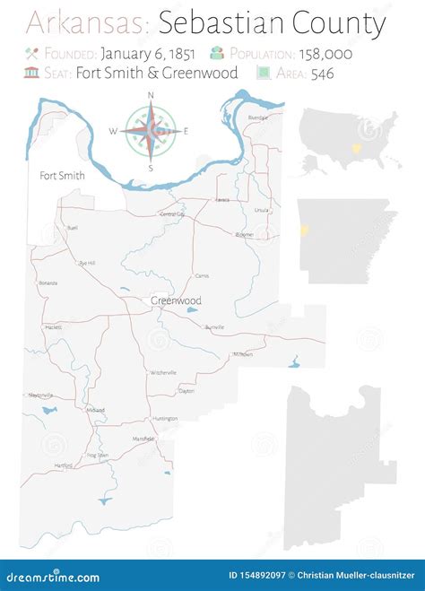 Arkansas: Sebastian County Map Vector Illustration | CartoonDealer.com